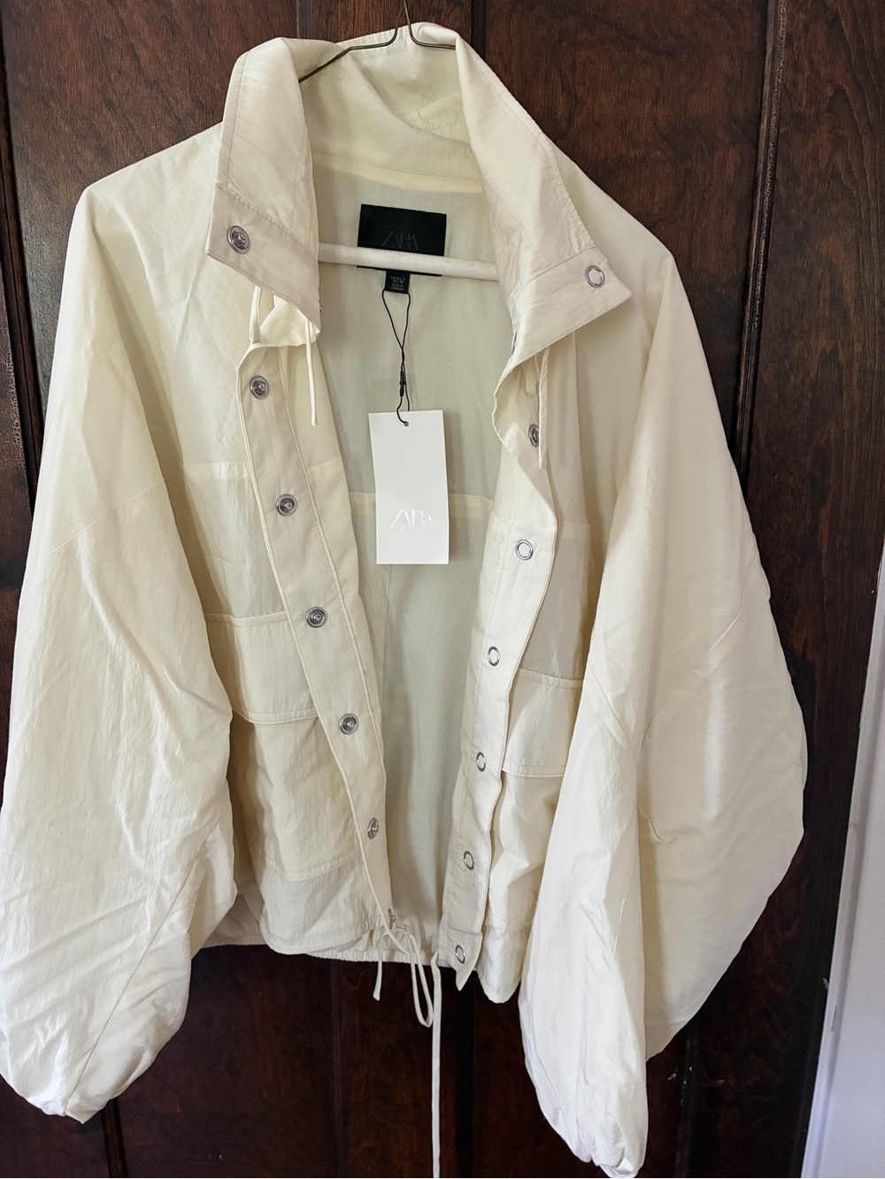 Zara Off-White Drawstring Hem Bomber Jacket